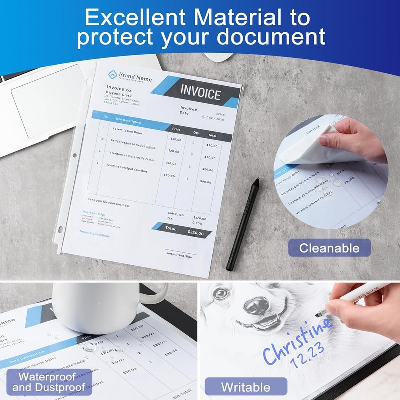 Aegero 65 Pack Clear Sheet Protectors, 8.5 x 11 inch Page Protectors for 3 Ring Binder,Top Loading Paper Protector for Documents and Photos,Letter Size - Image 4